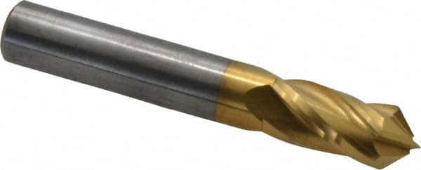 Value Collection - 3/8" Diam, 7/8" LOC, 4 Flute, 90° Point Angle, Solid Carbide Drill Mill - TiN Finish, 2-1/2" OAL, 3/8" Shank Diam - Benchmark Tooling