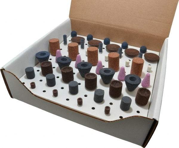 Grier Abrasives - 50 Piece Aluminum Oxide Vitrified Mounted Stone Abrasive Point Set - Assorted Shapes - Benchmark Tooling