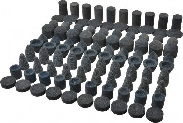 Grier Abrasives - 100 Piece Aluminum Oxide Vitrified Mounted Stone Abrasive Point Set - Includes Shapes A5, A12, A14, A21, A32, A37, A39, A40, W206 & W217 - Benchmark Tooling