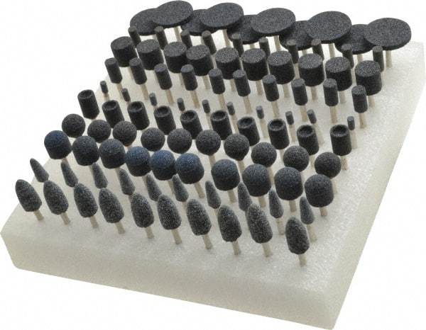 Grier Abrasives - 100 Piece Aluminum Oxide Vitrified Mounted Stone Abrasive Point Set - Includes Shapes W125, W154, W144, W163, W185, B91, B53, B121, B52 & B131 - Benchmark Tooling