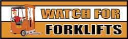 NMC - Watch for Forklifts, 120 Inch Long x 36 Inch High, Safety Banner with Graphic - Graphic Shows Recycling Symbol, Polyethylene, English, Printed on 1 Side - Benchmark Tooling