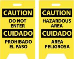 NMC - Caution - Do Not Enter, Caution - Hazardous Area, 12" Wide x 19" High, Plastic Floor Sign - English/Spanish, A-Frame, Black on Yellow, For Security & Admittance - Benchmark Tooling