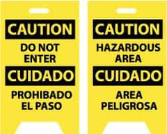 NMC - Caution - Do Not Enter, Caution - Hazardous Area, 12" Wide x 19" High, Plastic Floor Sign - English/Spanish, A-Frame, Black on Yellow, For Security & Admittance - Benchmark Tooling