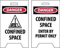 NMC - Danger - Confined Space, Danger - Confined Space - Enter by Permit Only, 12" Wide x 19" High, Plastic Floor Sign - A-Frame, Red & Black on White, For Accident Prevention - Benchmark Tooling