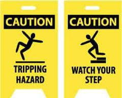 NMC - Caution - Tripping Hazard, Caution - Watch Your Step, 12" Wide x 19" High, Plastic Floor Sign - A-Frame, Black on Yellow, For Accident Prevention - Benchmark Tooling