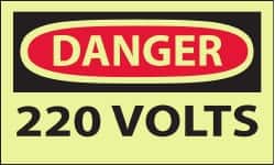 NMC - Accident Prevention Label, Header: DANGER - Legend: Danger - 220 Volts, English, Red & Black & Yellow, 5" Long x 3" High, Sign Muscle Finish - Benchmark Tooling