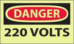 NMC - Accident Prevention Label, Header: DANGER - Legend: Danger - 220 Volts, English, Red & Black & Yellow, 5" Long x 3" High, Sign Muscle Finish - Benchmark Tooling