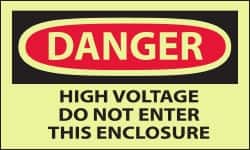 NMC - Accident Prevention Label, Header: DANGER - Legend: Danger - High Voltage - Do Not Enter This Enclosure, English, Red & Black & Yellow, 5" Long x 3" High, Sign Muscle Finish - Benchmark Tooling