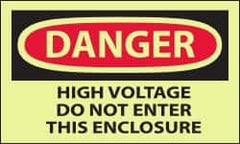 NMC - Accident Prevention Label, Header: DANGER - Legend: Danger - High Voltage - Do Not Enter This Enclosure, English, Red & Black & Yellow, 5" Long x 3" High, Sign Muscle Finish - Benchmark Tooling