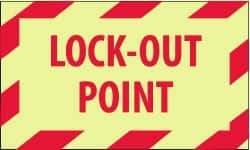 NMC - Accident Prevention Label - Legend: Lock-Out Point, English, Red on Yellow, 5" Long x 3" High, Sign Muscle Finish - Benchmark Tooling