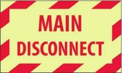 NMC - Accident Prevention Label - Legend: Main Disconnect, English, Red on Yellow, 5" Long x 3" High, Sign Muscle Finish - Benchmark Tooling