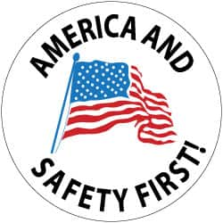 NMC - America and Safety First, Hard Hat Label - Blue & Black on White, Red, 2" Thick, For Accident Prevention - Benchmark Tooling