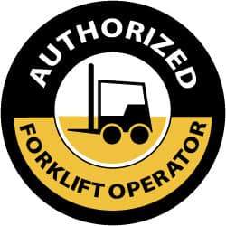 NMC - Authorized Forklift Operator, Hard Hat Label - Yellow on Black, 2" Thick, For Accident Prevention - Benchmark Tooling