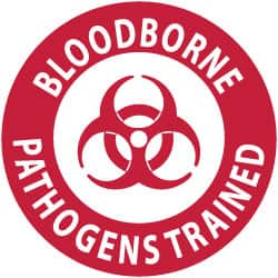 NMC - Bloodborne Pathogens Trained, Hard Hat Label - Red on White, 2" Thick, For Accident Prevention - Benchmark Tooling