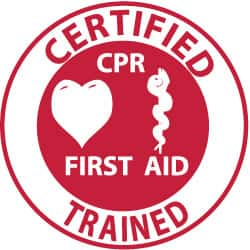 NMC - Certified CPR First Aid Trained, Hard Hat Label - Red on White, 2" Thick, For Certified Operator - Benchmark Tooling