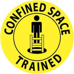 NMC - Confined Space Trained, Hard Hat Label - Black on Yellow, 2" Thick, For Accident Prevention - Benchmark Tooling