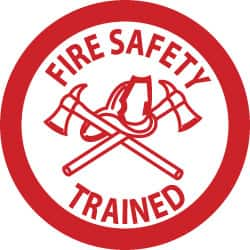 NMC - Fire Safety Trained, Hard Hat Label - Red on White, 2" Thick, For Accident Prevention - Benchmark Tooling