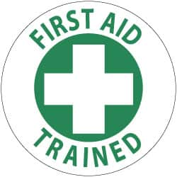 NMC - First Aid Trained, Hard Hat Label - Green on White, 2" Thick, For Accident Prevention - Benchmark Tooling