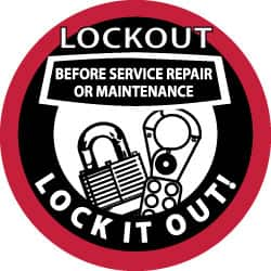 NMC - Lockout Before Service Repair or Maintenance - Lock It Out, Hard Hat Label - Black & Red on White, 2" Thick, For Accident Prevention - Benchmark Tooling