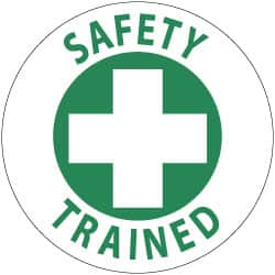 NMC - Safety Trained, Hard Hat Label - Green on White, 2" Thick, For Accident Prevention - Benchmark Tooling