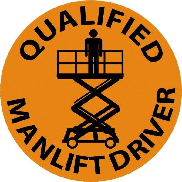 NMC - Qualified Man Lift Driver, Hard Hat Label - Black on Orange, 2" Thick, For Certified Operator - Benchmark Tooling