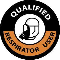 NMC - Qualified Respirator User, Hard Hat Label - Black & Orange on White, 2" Thick, For Certified Operator - Benchmark Tooling