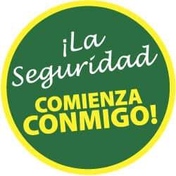 NMC - Ila Seguridad Comienza Conmigo!, Hard Hat Label - White & Yellow on Green, 2" Thick, For Accident Prevention - Benchmark Tooling