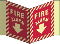 NMC - Fire Alarm, Acrylic Fire Sign - 8-3/4" Wide x 5-3/4" High, Glow-in-the-Dark - Benchmark Tooling