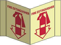 NMC - Fire Extinguisher, Acrylic Fire Sign - 8-3/4" Wide x 5-3/4" High, Glow-in-the-Dark - Benchmark Tooling