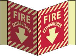 NMC - Fire Extinguisher, Acrylic Fire Sign - 8-3/4" Wide x 5-3/4" High, Glow-in-the-Dark - Benchmark Tooling