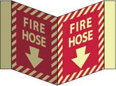 NMC - Fire Hose, Acrylic Fire Sign - 8-3/4" Wide x 5-3/4" High, Glow-in-the-Dark - Benchmark Tooling