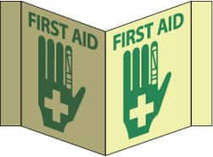 NMC - "First Aid", 5-3/4" Long x 8-3/4" Wide, Rigid Plastic Safety Sign - Rectangle, 0.125" Thick, Use for First Aid - Benchmark Tooling