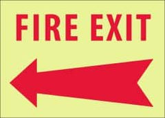 NMC - Fire Exit, Pressure Sensitive Vinyl Fire Sign - 14" Wide x 10" High, Glow-in-the-Dark - Benchmark Tooling