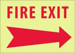 NMC - Fire Exit, Pressure Sensitive Vinyl Fire Sign - 14" Wide x 10" High, Glow-in-the-Dark - Benchmark Tooling