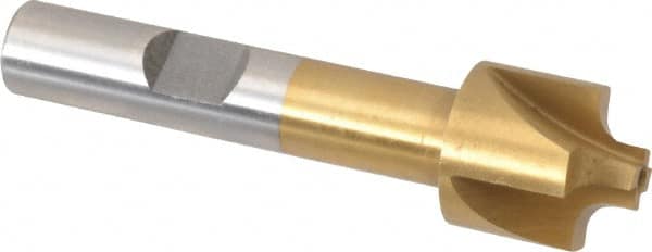 Interstate - 7/64" Radius, 5/8" Mill Diam, 4 Flute High Speed Steel Corner Rounding End Mill - Single End, TiN Finish, 2-1/2" OAL, 3/8" Shank Diam - Benchmark Tooling