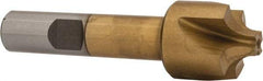 Interstate - 15/64" Radius, 7/8" Mill Diam, 4 Flute High Speed Steel Corner Rounding End Mill - Single End, TiN Finish, 3-1/8" OAL, 1/2" Shank Diam - Benchmark Tooling
