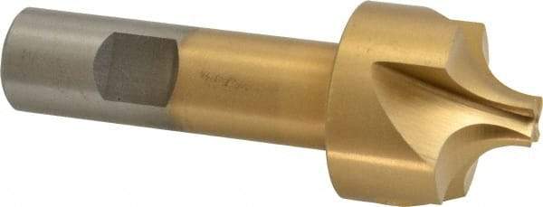Interstate - 7/16" Radius, 1-3/8" Mill Diam, 4 Flute High Speed Steel Corner Rounding End Mill - Single End, TiN Finish, 3-3/4" OAL, 3/4" Shank Diam - Benchmark Tooling