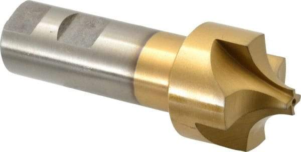 Interstate - 1/2" Radius, 1-1/2" Mill Diam, 4 Flute High Speed Steel Corner Rounding End Mill - Single End, TiN Finish, 4-1/8" OAL, 1" Shank Diam - Benchmark Tooling