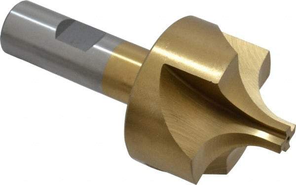 Interstate - 19/32" Radius, 1-15/16" Mill Diam, 4 Flute High Speed Steel Corner Rounding End Mill - Single End, TiN Finish, 4" OAL, 3/4" Shank Diam - Benchmark Tooling