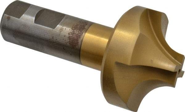 Interstate - 11/16" Radius, 2-1/4" Mill Diam, 4 Flute High Speed Steel Corner Rounding End Mill - Single End, TiN Finish, 4-5/16" OAL, 1" Shank Diam - Benchmark Tooling