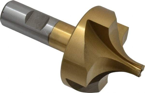 Interstate - 3/4" Radius, 2-1/4" Mill Diam, 4 Flute High Speed Steel Corner Rounding End Mill - Single End, TiN Finish, 4-1/8" OAL, 3/4" Shank Diam - Benchmark Tooling