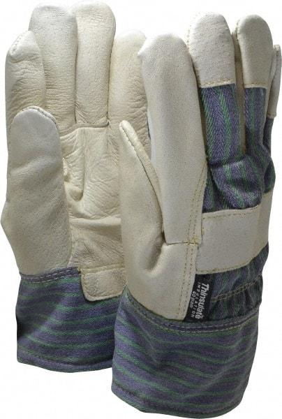 PRO-SAFE - Size L (9) Grain Pigskin Cold Protection Work Gloves - For General Purpose, Uncoated, Safety Cuff, Full Fingered, White/Blue/Green, Paired - Benchmark Tooling