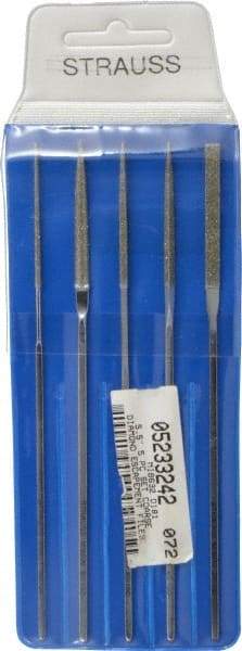 Strauss - 5 Piece Diamond Pattern File Set - 5-1/2" Long, Coarse Coarseness, Square Handle, Set Includes Equalling, Half Round, Round, Square - Benchmark Tooling