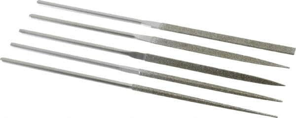 Strauss - 5 Piece Diamond Pattern File Set - 5-1/2" Long, Coarse Coarseness, Round Handle, Set Includes Equalling, Half Round, Round, Square, Three Square - Benchmark Tooling