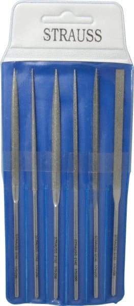 Strauss - 6 Piece Diamond Pattern File Set - 5-1/2" Long, Fine Coarseness, Round Handle, Set Includes Crossing, Equalling, Half Round, Round, Square, Three Square - Benchmark Tooling