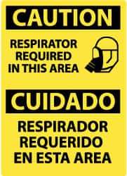 NMC - "Caution - Respirator Required in This Area", 14" Long x 10" Wide, Pressure-Sensitive Vinyl Safety Sign - Rectangle, 0.004" Thick, Use for Accident Prevention - Benchmark Tooling