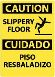 NMC - "Caution - Slippery Floor", 14" Long x 10" Wide, Aluminum Safety Sign - Rectangle, 0.04" Thick, Use for Accident Prevention - Benchmark Tooling