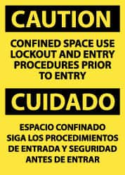 NMC - "Caution - Confined Space - Use Lockout and Entry Procedures Prior to Entry", 14" Long x 10" Wide, Pressure-Sensitive Vinyl Safety Sign - Rectangle, 0.004" Thick, Use for Accident Prevention - Benchmark Tooling