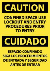 NMC - "Caution - Confined Space - Use Lockout and Entry Procedures Prior to Entry", 14" Long x 10" Wide, Rigid Plastic Safety Sign - Rectangle, 0.05" Thick, Use for Accident Prevention - Benchmark Tooling