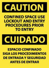 NMC - "Caution - Confined Space - Use Lockout and Entry Procedures Prior to Entry", 14" Long x 10" Wide, Rigid Plastic Safety Sign - Rectangle, 0.05" Thick, Use for Accident Prevention - Benchmark Tooling